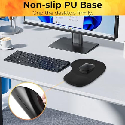 Mouse Pad with Wrist Support, 2-Pack Ergonomic Mousepad with Wrist Rest, Gaming Mouse Pad with Non-Slip PU Base, Relieve Pain Relief, for Home Office Computer Laptop, Black