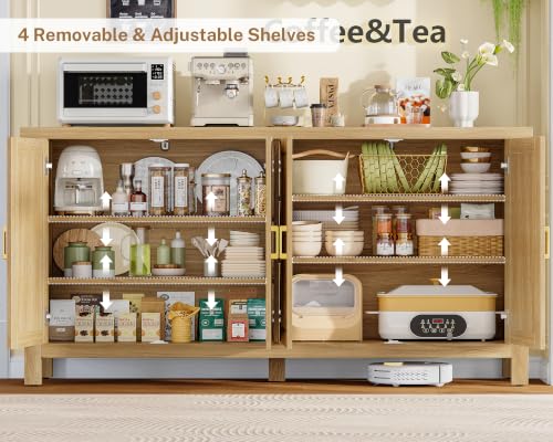 55" Buffet Cabinet with Storage & 4 Adjustable Shelves, Natural