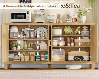 55" Buffet Cabinet with Storage & 4 Adjustable Shelves, Natural