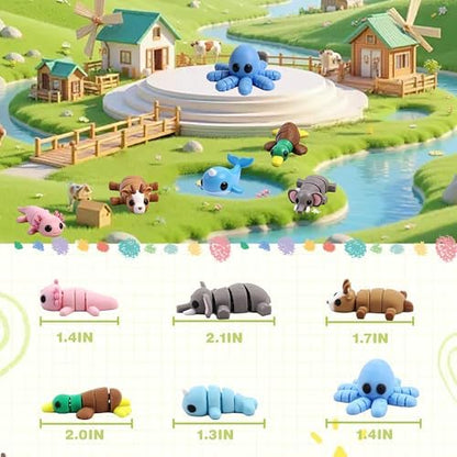 40 PCS 3D Printed Animal Figurines, Flexible Articulated Animal Figurines, Classroom Reward, Party Favor, Fidget Toys, Mini Car Decor, Gifts for Girls and Boys, Office Desk Pets, Birthday Gifts