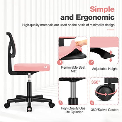 Small Armless Desk Chair, Mesh Rolling Office Chairs