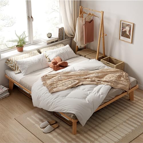 NELYE California-King Wood Platform Bed Frame, 14 Inch Bed Base, Oak