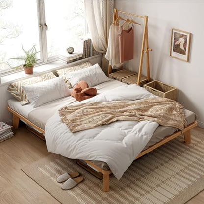 NELYE California-King Wood Platform Bed Frame, 14 Inch Bed Base, Oak