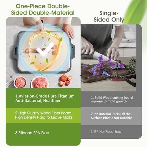 Titanium Cutting Board for Kitchen, Double Sided Pure Titanium & Wood Fiber