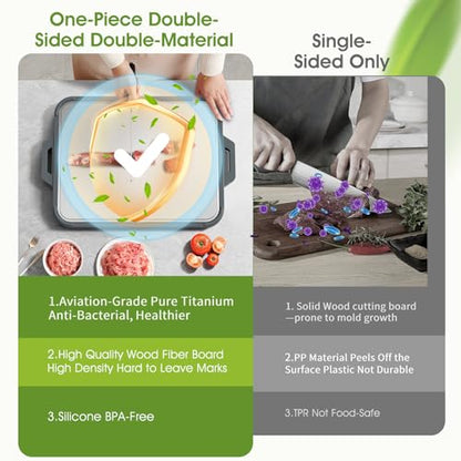 Titanium Cutting Board for Kitchen, Double Sided Pure Titanium & Wood Fiber