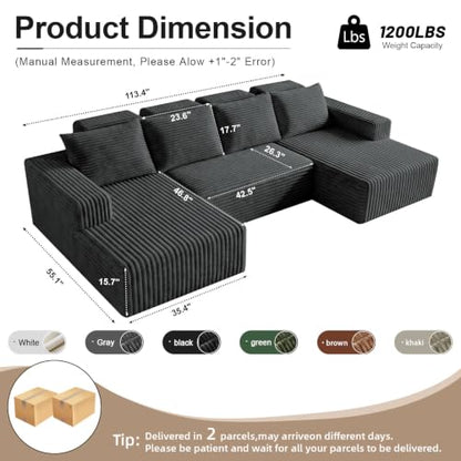 Boneless Couches for Living Room 113" - Modular Sectional Oversized Sofa