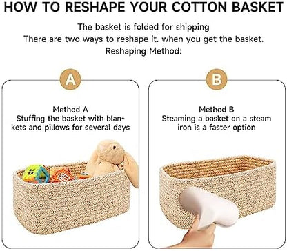 MiniArk Small Storage Baskets for Organizing | Closet Organizer Bins | Shelf Toy Basket | Woven Rope Baskets | Cube Decorative Box | Shallow Basket | 13x8.5x5.1” | 4 Packs White Brown