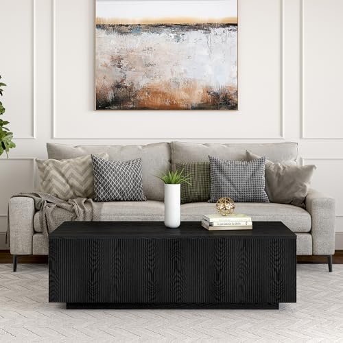 Henn&Hart 48" Modern Fluted Coffee Table, Natural Black