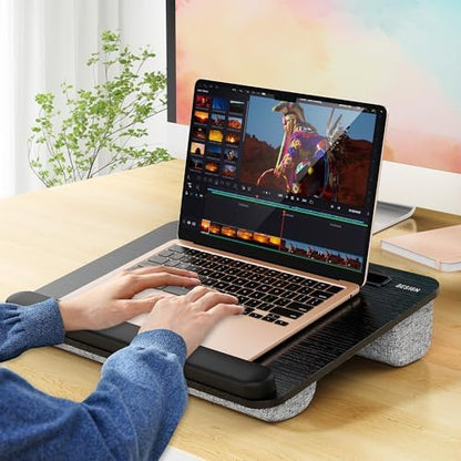 Besign LT08 Laptop Stand, Portable Lap Desk with Pillow Cushion, Fits up to 14 inch Laptop, with Anti-Slip Strip for Desk, Sofa & Bed, Black and Gray