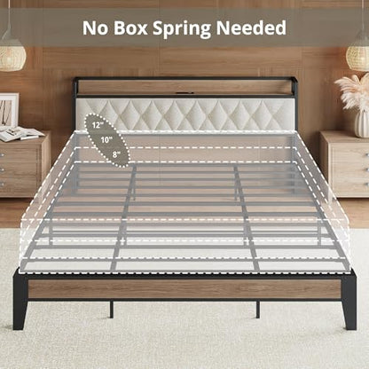 California King Bed Frame with Charging Storage Headboard