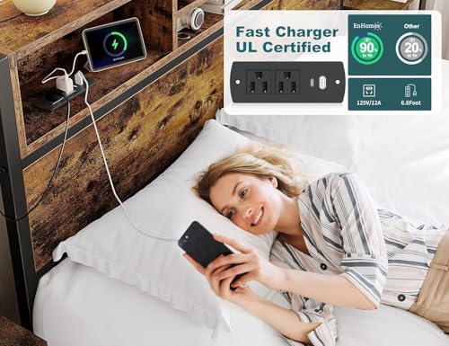 King Bed Frame with 6 Storage Drawers, Charge Station,Noise-Free