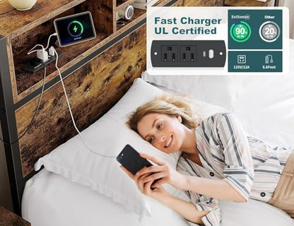 King Bed Frame with 6 Storage Drawers, Charge Station,Noise-Free