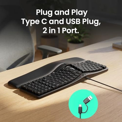 Nulea Ergonomic Split Keyboard Wired with Curved Layout and Palm Rest