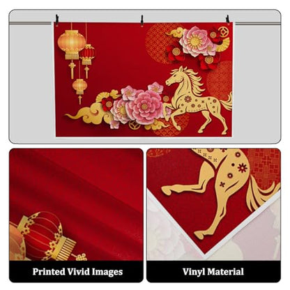 AOFOTO 6x4ft Happy Chinese New Year Backdrop China Spring Festival Lunar Year of The Horse Decoration Banner Paper Cut Flowers CNY Lanterns 2026 Background Party Supplies Photoshoot Studio Props - size: 6x4ft