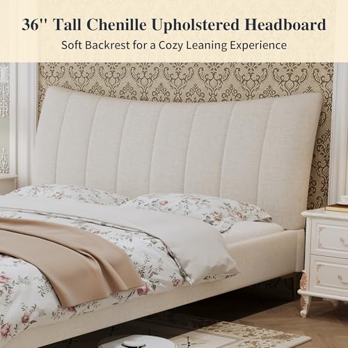 Queen Size Platform Bed Frame, Beige