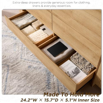 60" Modern 6 Drawer Dresser for Bedroom, 20" Depth for More Storage