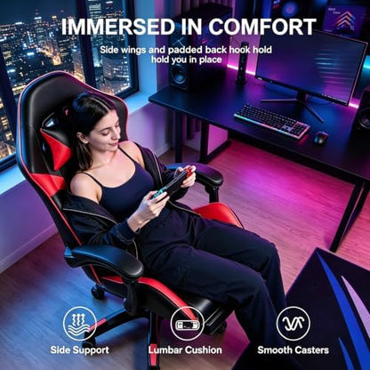 Small Gaming Chair, Home Office Desk Seat with Lumbar Support & Footrest