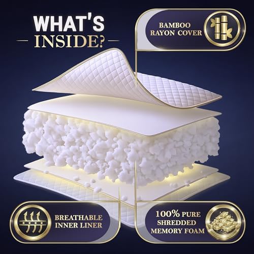 Royal Therapy Queen Memory Foam Pillow, Adjustable Shredded Odor-Free Pillow for Neck & Shoulder Pain Relief, Support for Back, Stomach, Side Sleepers, CertiPUR-US