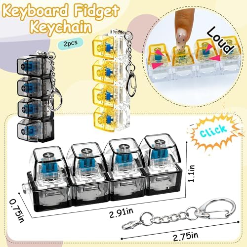 2 PCS Keyboard Fidget Toy, Keyboard Fidget Keychain 4-in-1 Keyboard Decompression Button Finger Clicker Toys, Button Stress Relief Fidget Gifts to Relief Stress (Black Yellow)