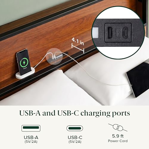 Kai Platform Bed Frame, RGB LED Lights, USB Charging Station, Queen