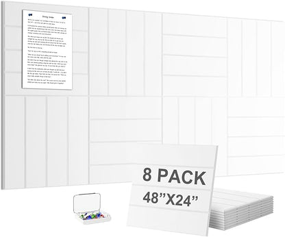 G Gamit Large Felt Wall Tiles Bulletin Board,Large Cork Board Alternative with 30 Pushpins,8-Pack Felt Pin Board with 56 Safe Removable Adhesive Tabs for Home Office School (White)