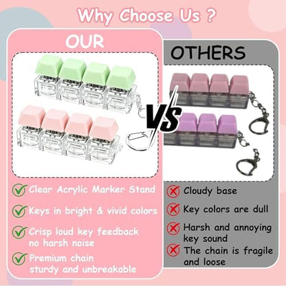 2 PCS Keyboard Fidget Toy, Keyboard Fidget Keychain 4-in-1 Keyboard Decompression Button Finger Clicker Toys, Button Stress Relief Fidget Gifts to Relief Stress (Green Pink)