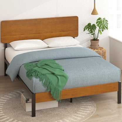 Olivia Metal and Wood Platform Bed Frame / No Box Spring Needed / Wood Slat Support / Easy Assembly, Full