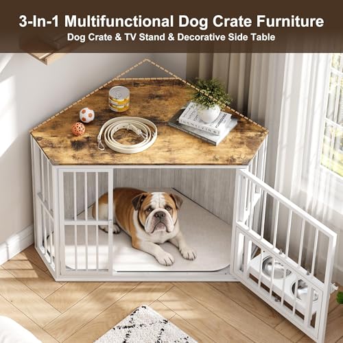 Corner Dog Cage Cabinet, Iron Frame, Pet Kennel Cabinet