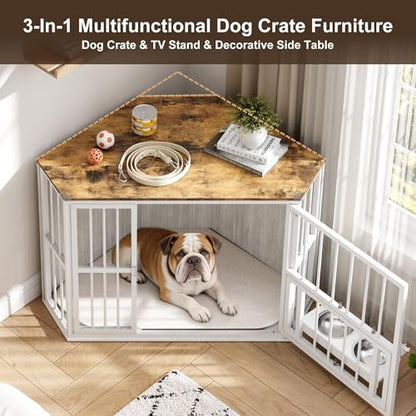 Corner Dog Cage Cabinet, Iron Frame, Pet Kennel Cabinet