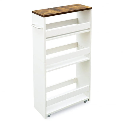 Slim Rolling Storage Cart, Wood 4-Tier Narrow Kitchen/Laundry Cart