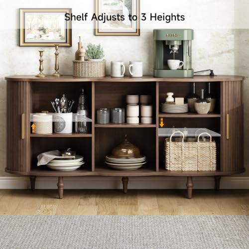 63" Fluted Sideboard Buffet Cabinet with Storage (Walnut)