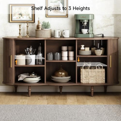 63" Fluted Sideboard Buffet Cabinet with Storage (Walnut)