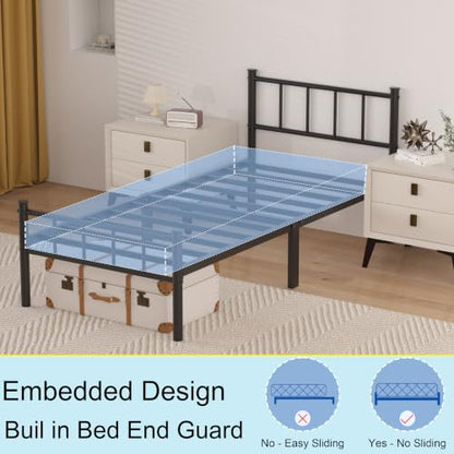 Twin Bed Frame with Headboard,Steel Slat Support,Easy Assembly