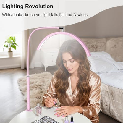 Professional Half Moon LED Desk Light for Nail Techs & Artists – Flexible Gooseneck Lamp with Clamp, 3 Color Modes & 5 Brightness Levels for Manicure, Tattoo, Beauty Work