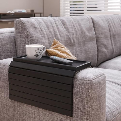 Bamboo Folding Sofa Arm Tray with Anti-Slip Pad (Black)