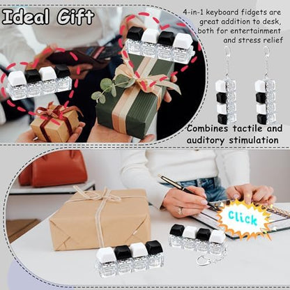 2 Psc Keyboard Fidget Toy, Keyboard Fidget Keychain 4-in-1 Keyboard Decompression Button Finger Clicker Toys, Button Stress Relief Fidget Gifts for Adult to Relief Stress (Black+White)