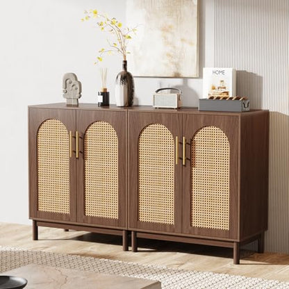Set of 2 Rattan Sideboard, 59” Buffet Cabinet with Storage