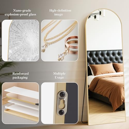 64"x21" Arched Full Length Floor Mirror, Full Body Mirror, Gold