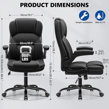 PU Leather Office Chair Desk Chair with Flip-up Armrests, Black