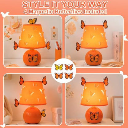 3D Butterfly Lamp, Small Orange Lamp with DIY Butterfly Decor (Orange)