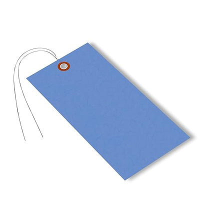 SmartSign (Pack of 100) 6.25 x 3.125 inch “Blue” Blank Tyvek Shipping Tags with Wire, Size #8, 8 mil Thick Tyvek, Made in USA