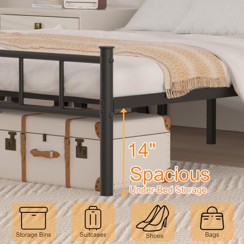 Twin Bed Frame with Headboard,Steel Slat Support,Easy Assembly