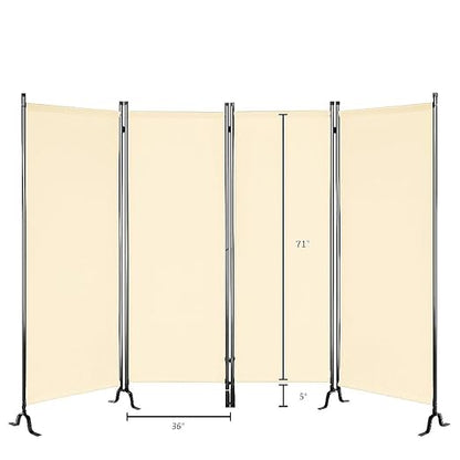 Proman Products - Galaxy 4 Panel Section Privacy Folding Screen Divider, Water Repellent Fabric Room Divider with Black Powder Coated Metal Frame for Indoors or Outdoors (Beige)