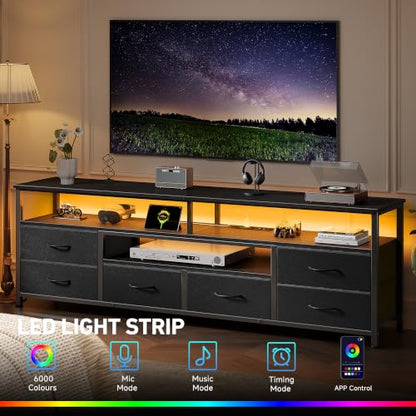 63'' LED TV Stand, Entertainment Center w/Power Outlets, Black