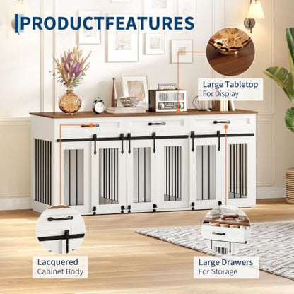 71'' Large Dog Crate for 2 Dogs,Dog Crate with 3 Drawer