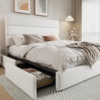 Modern Queen Size Platform Bed Frame with 4 Storage Drawers
