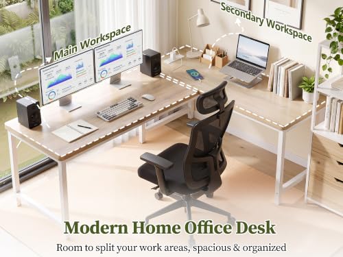 63 Inch L Shaped Computer Desk with Power Outlets, 1" Thick Desktop
