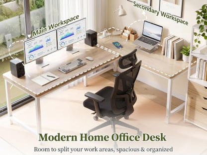 63 Inch L Shaped Computer Desk with Power Outlets, 1" Thick Desktop
