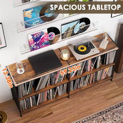 59.2" Record Player Stand with Vinyl Record Storage, Hold 700+ Records