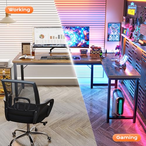 63 Inch L Shaped Desk with Power Outlets & 0.95 Inch Thicker Desktop